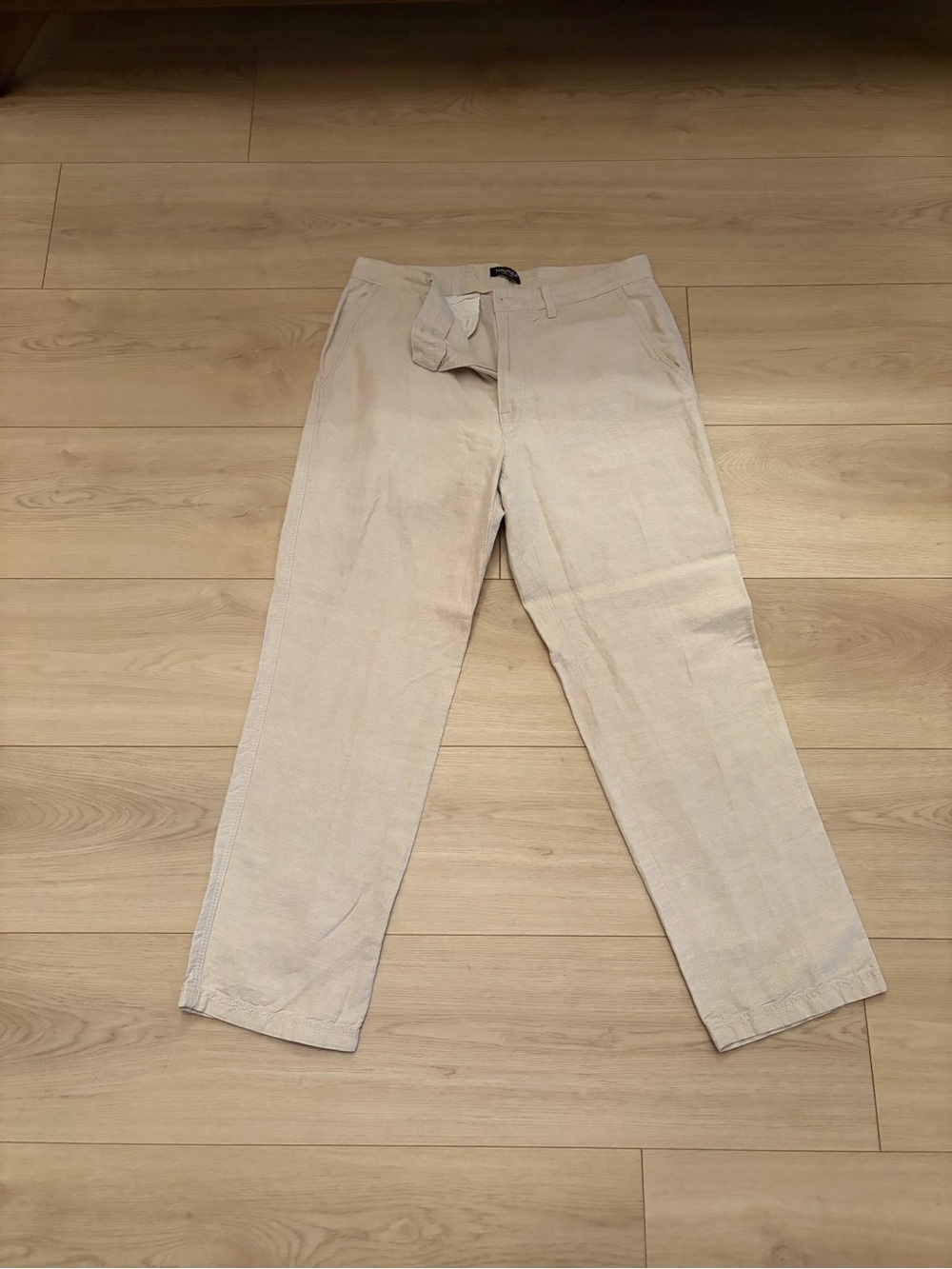 Nautica Men's Beige Linen Blend Pants - Classic Straight Fit